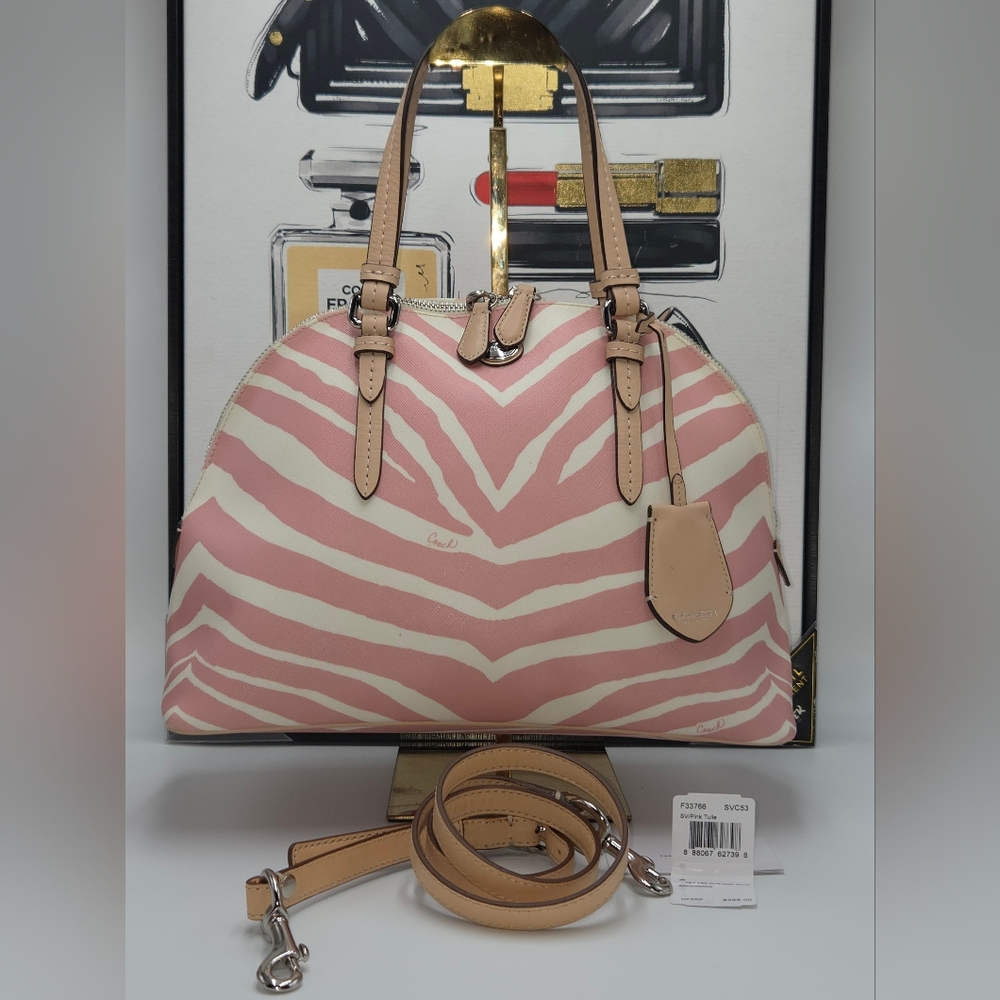 Coach Peyton Zebra Pattern Domed Satchel